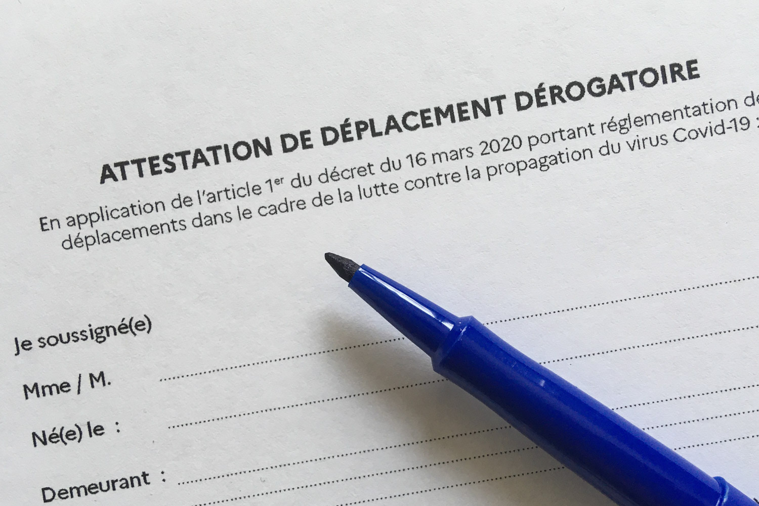 Coronavirus et attestation de déplacement dérogatoire